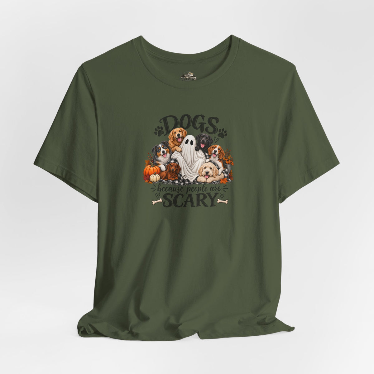 Dogs Because People Are Scary T-Shirt — Cute Halloween Ghost Puppies Tee