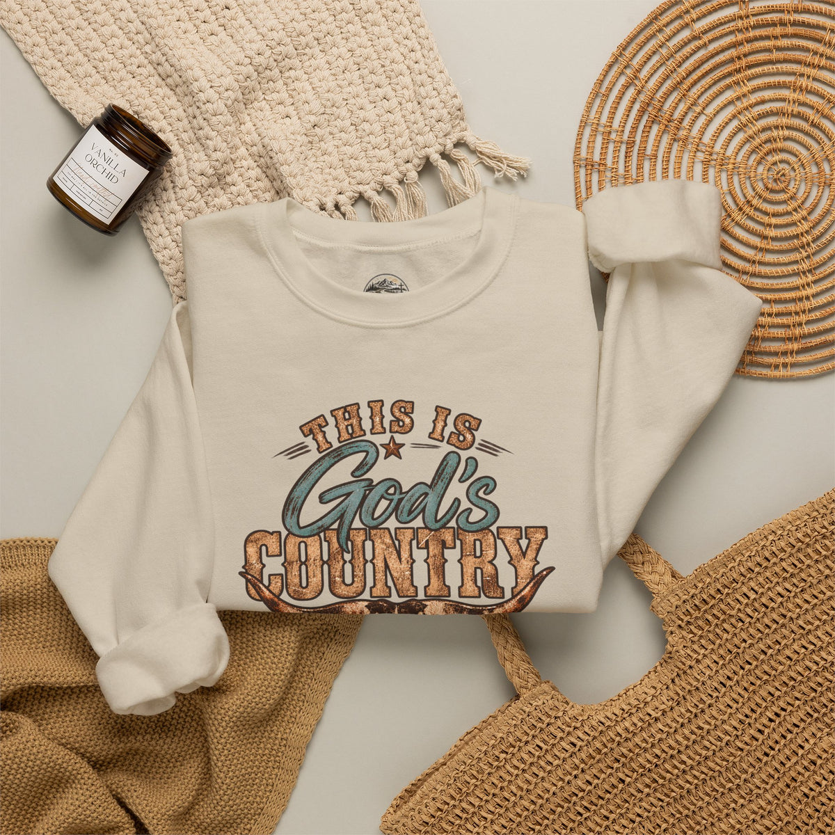 Crewneck Sweatshirt — "This Is God's Country" Western Graphic