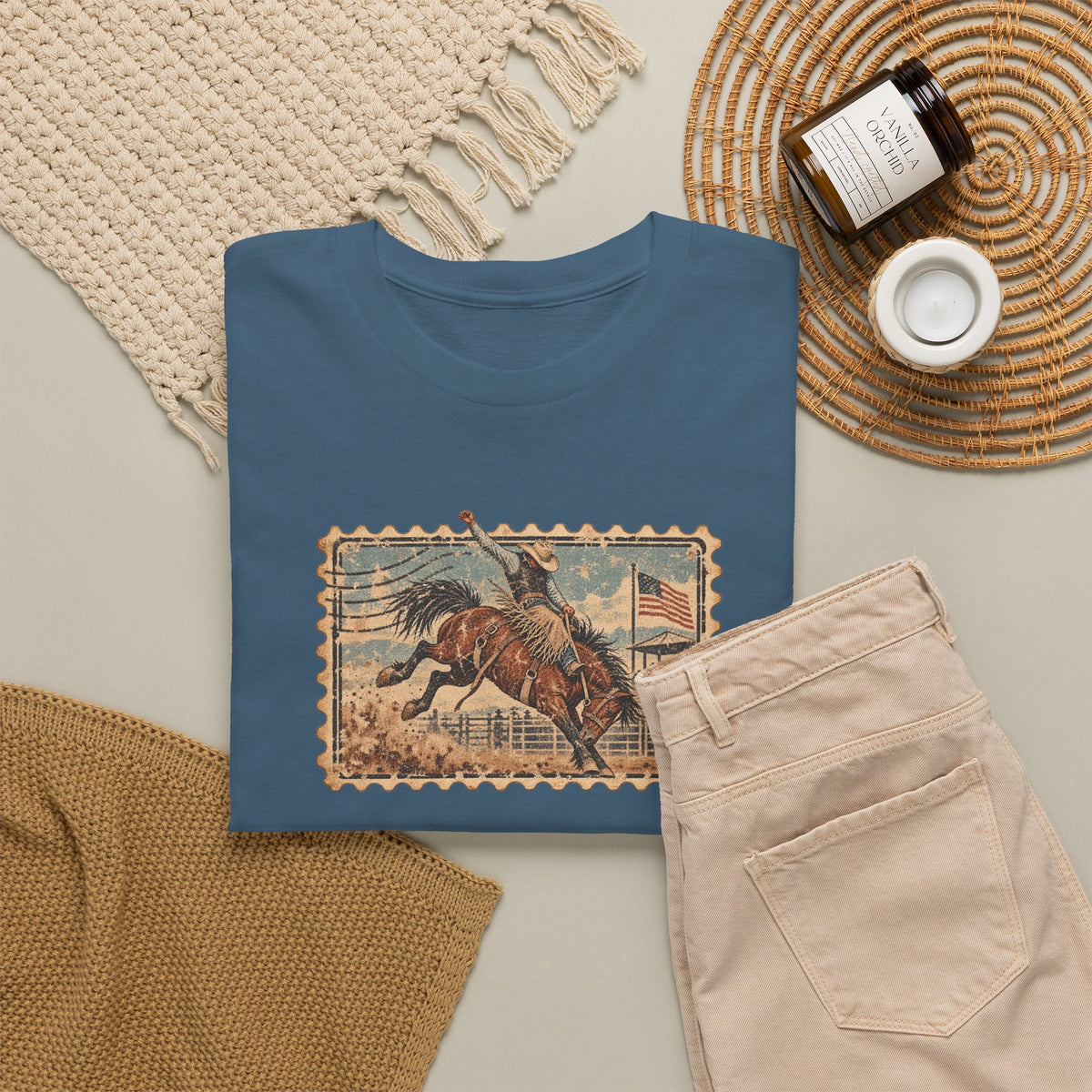 Western Rodeo Stamp T-Shirt — Vintage Bucking Bronco Tee