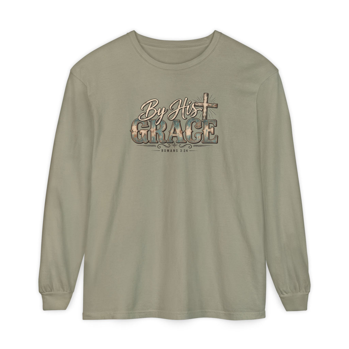 By His Grace Long Sleeve Shirt — Christian Faith Tee with Cross