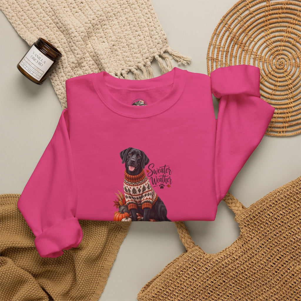 Crewneck Sweatshirt — Black Lab in Cozy Sweater "Sweater Weather" Autumn Design