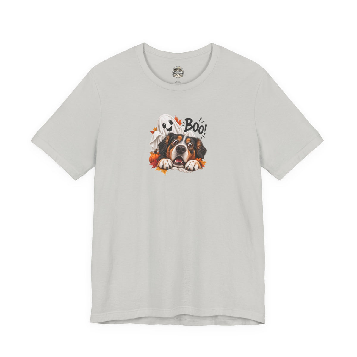Halloween Dog Tee — "Boo!" Ghost Bernese Mountain Puppy T-Shirt