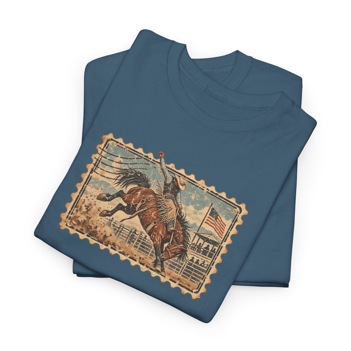 Western Rodeo Stamp T-Shirt — Vintage Bucking Bronco Tee