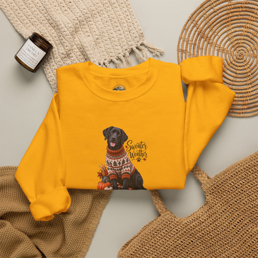 Crewneck Sweatshirt — Black Lab in Cozy Sweater "Sweater Weather" Autumn Design