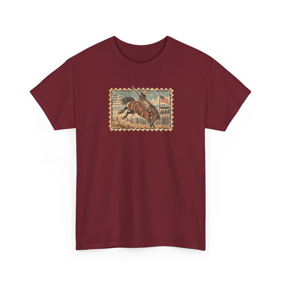 Western Rodeo Stamp T-Shirt — Vintage Bucking Bronco Tee