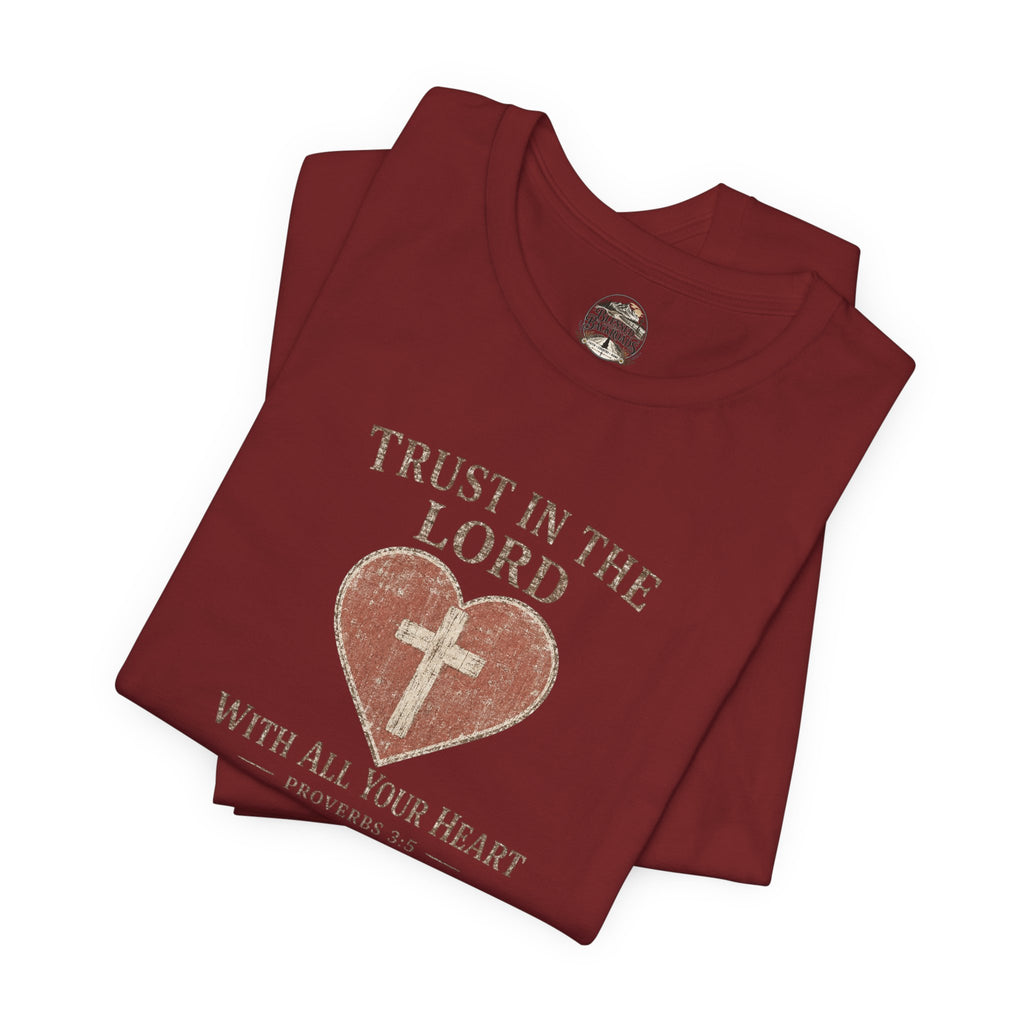 Trust in the Lord Tee — Heart & Cross Proverbs 3:5 Christian T‑Shirt