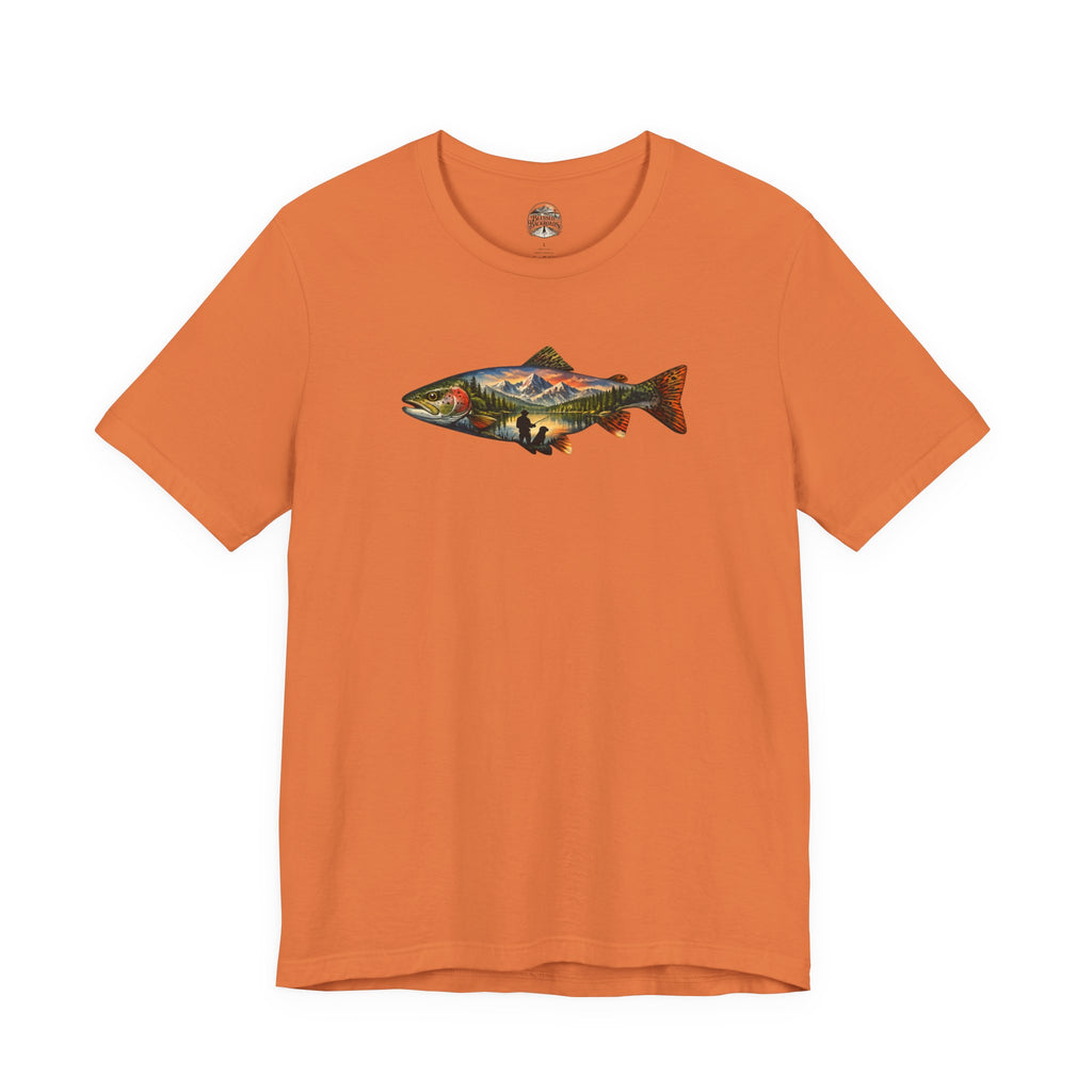 Trout Landscape Graphic Tee — Nature Fisherman T-Shirt