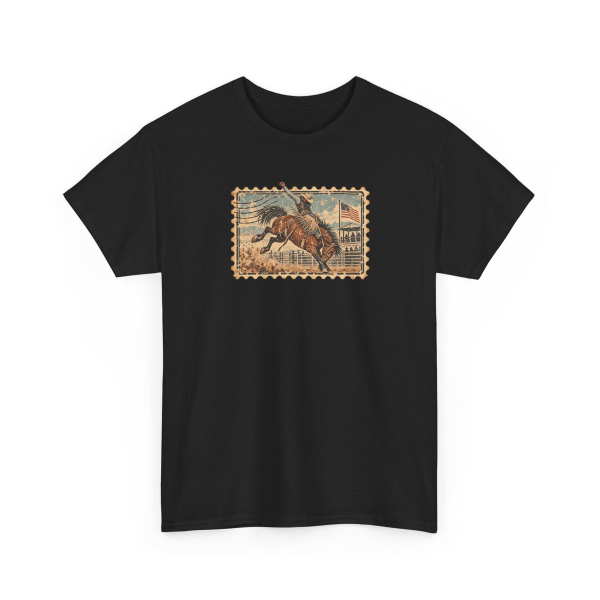 Western Rodeo Stamp T-Shirt — Vintage Bucking Bronco Tee