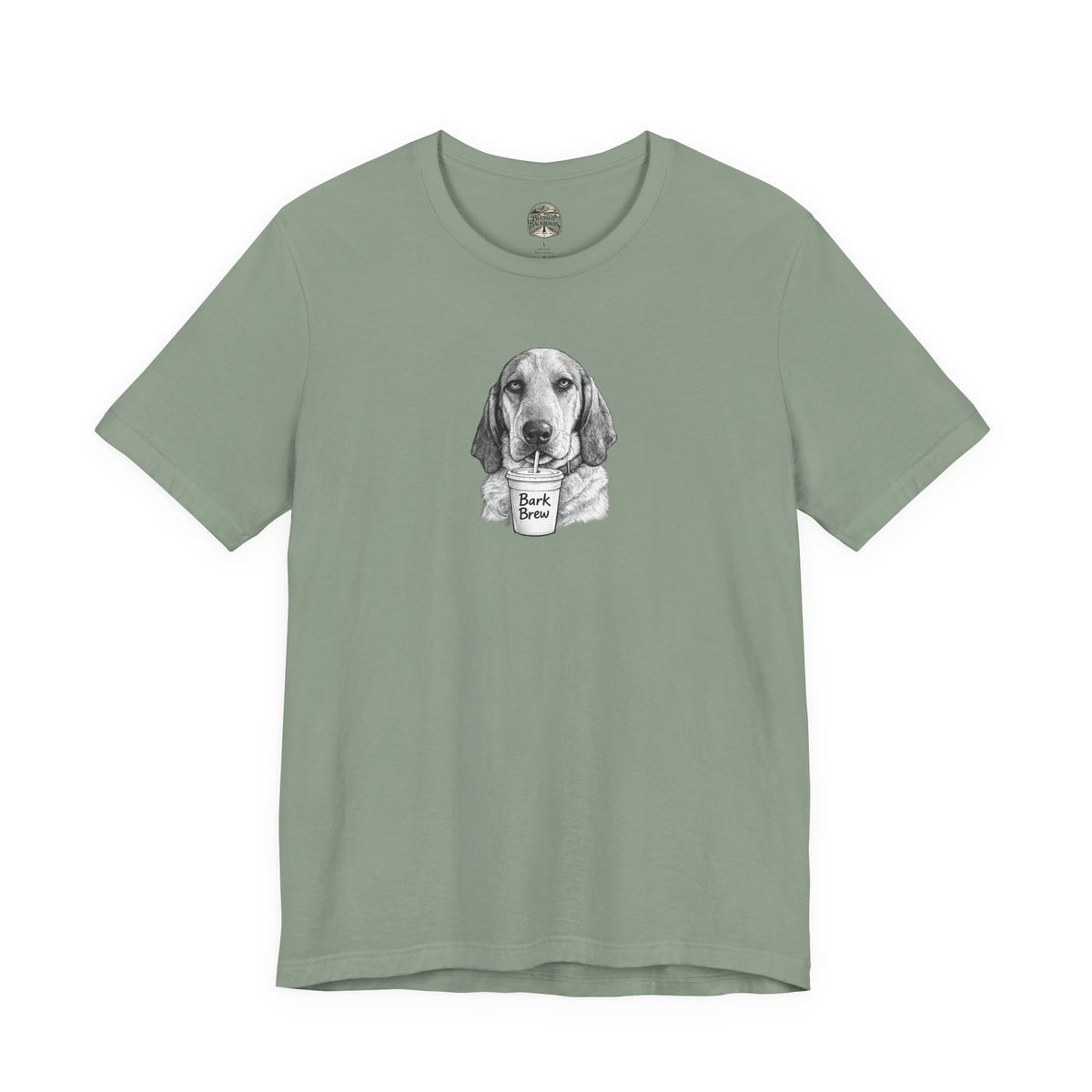 Dog Lover T‑Shirt —Hound Drinking 'Bark Brew' Graphic Tee