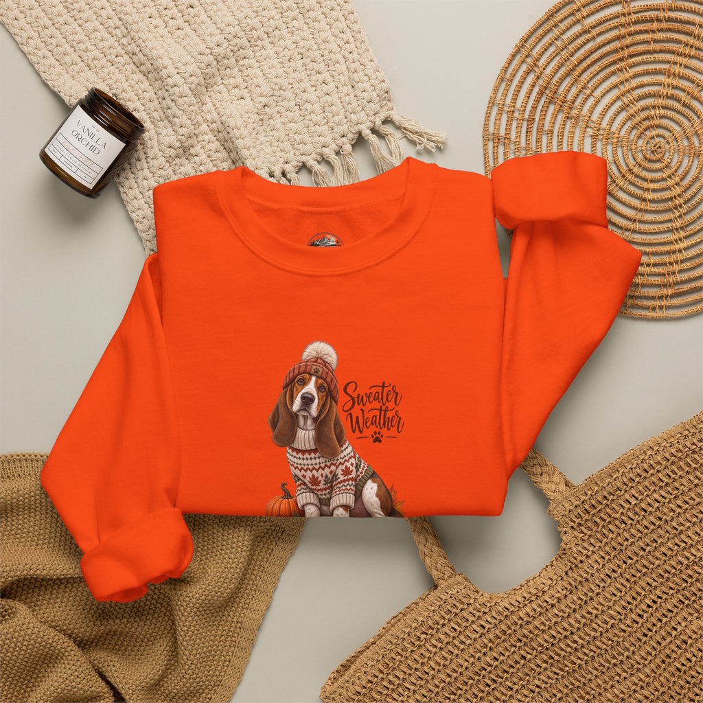 Basset Hound Fall Sweatshirt – 'Sweater Weather' Cozy Autumn Crewneck