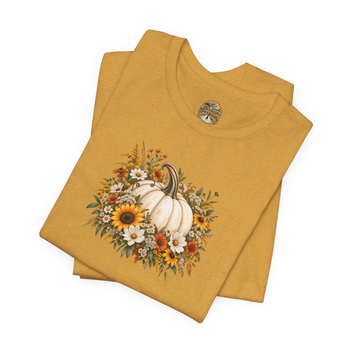 Fall Pumpkin & Sunflower T-Shirt — Autumn Floral Harvest Tee