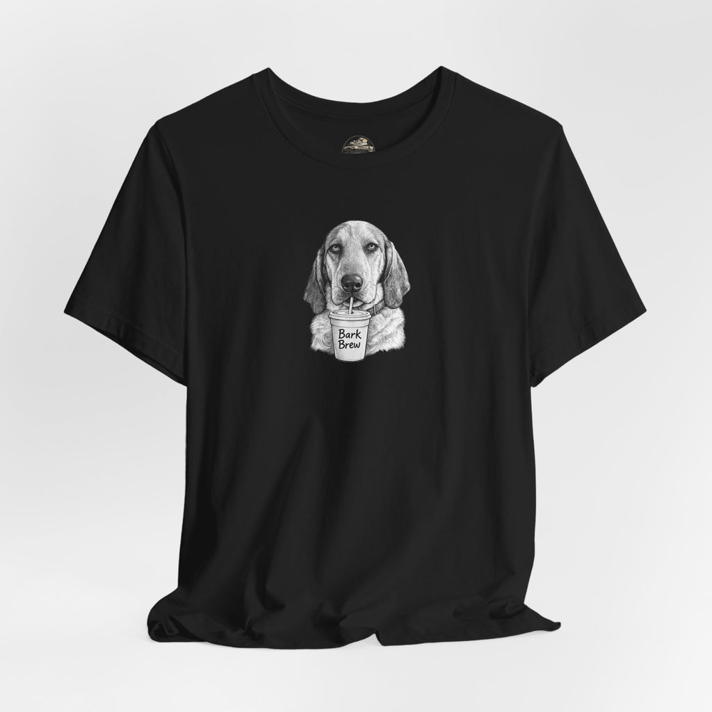 Dog Lover T‑Shirt —Hound Drinking 'Bark Brew' Graphic Tee