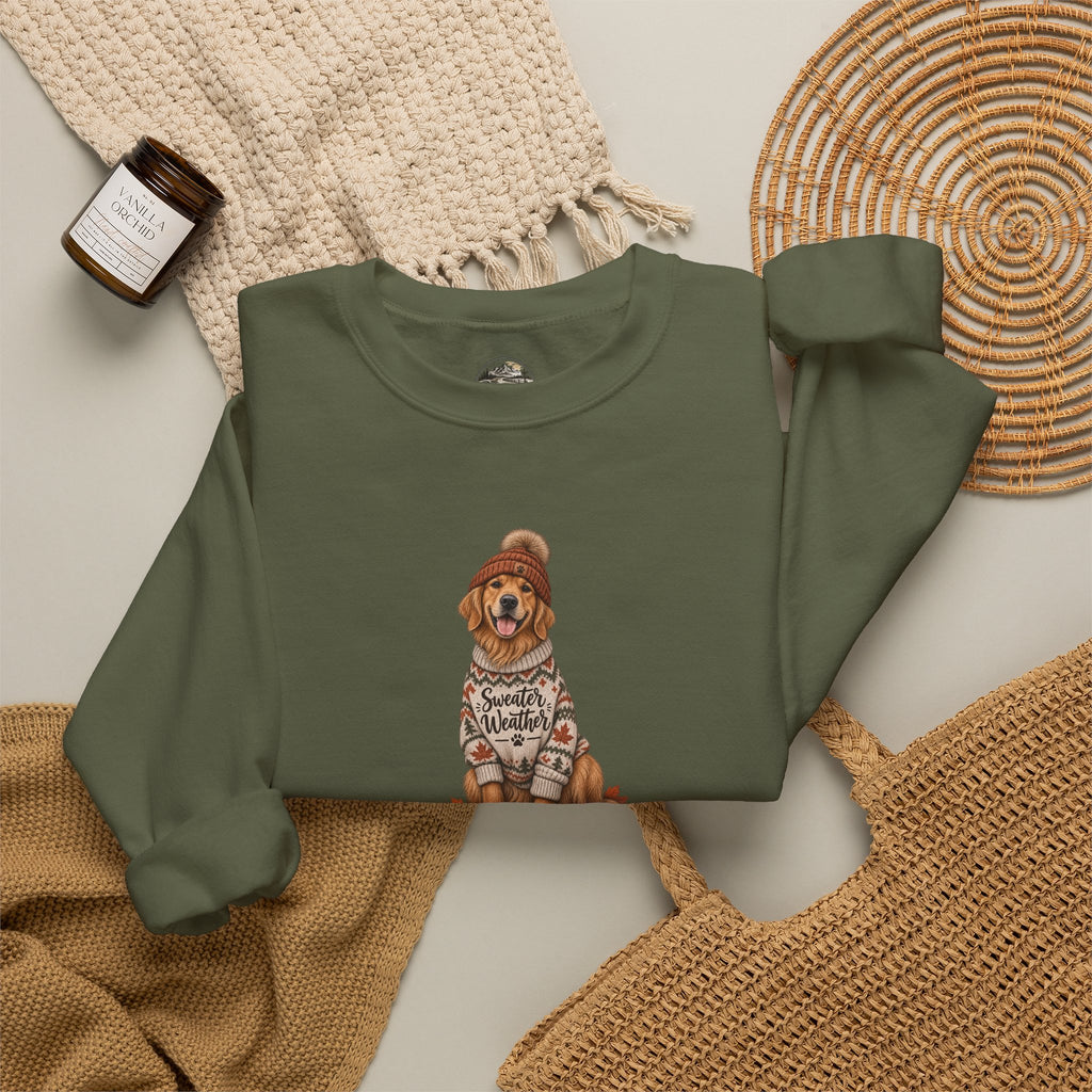 Golden Retriever in Sweater Crewneck Sweatshirt — Cozy Dog Lover Pullover