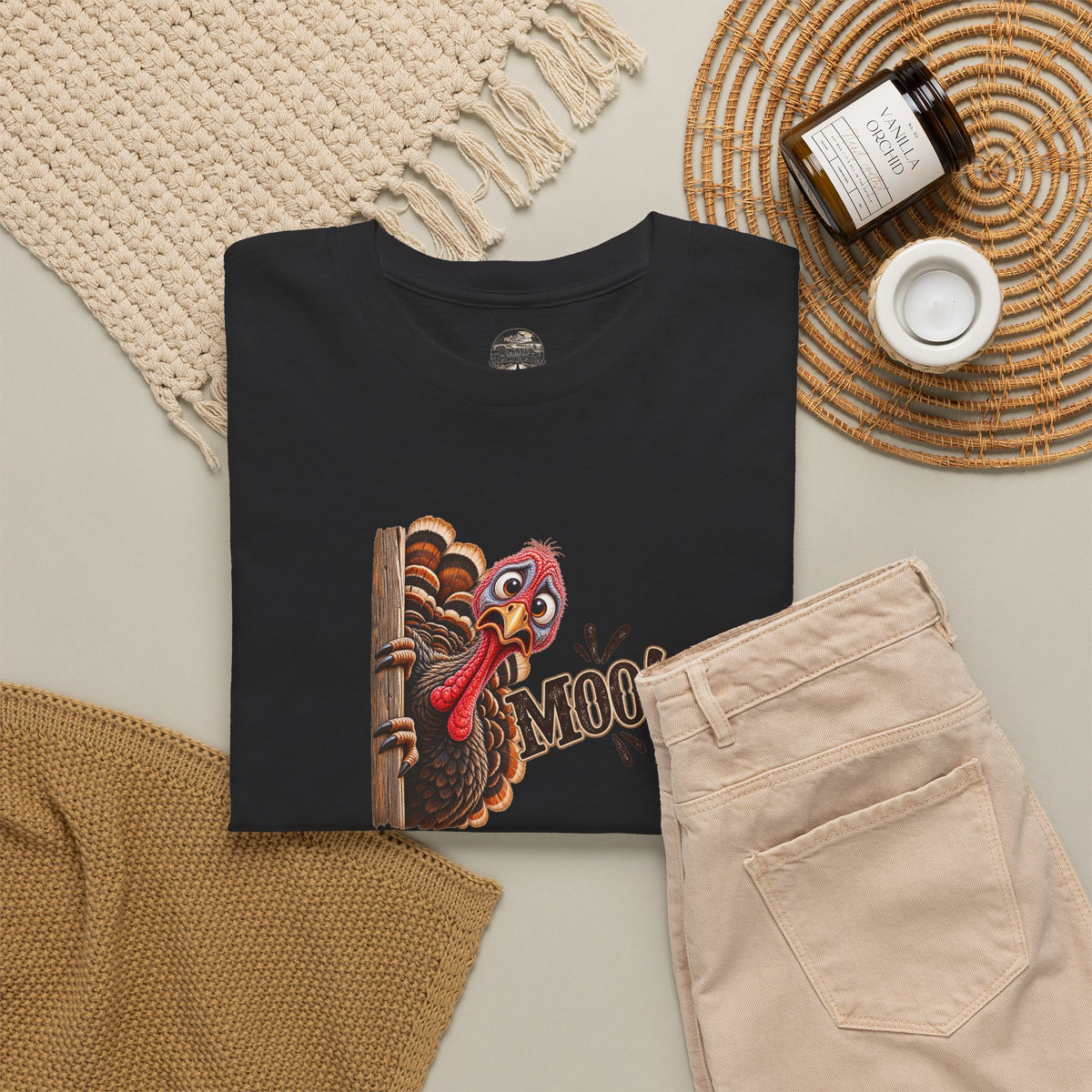 Turkey Peeking 'Moo!' Tee — Funny Thanksgiving Turkey T-Shirt
