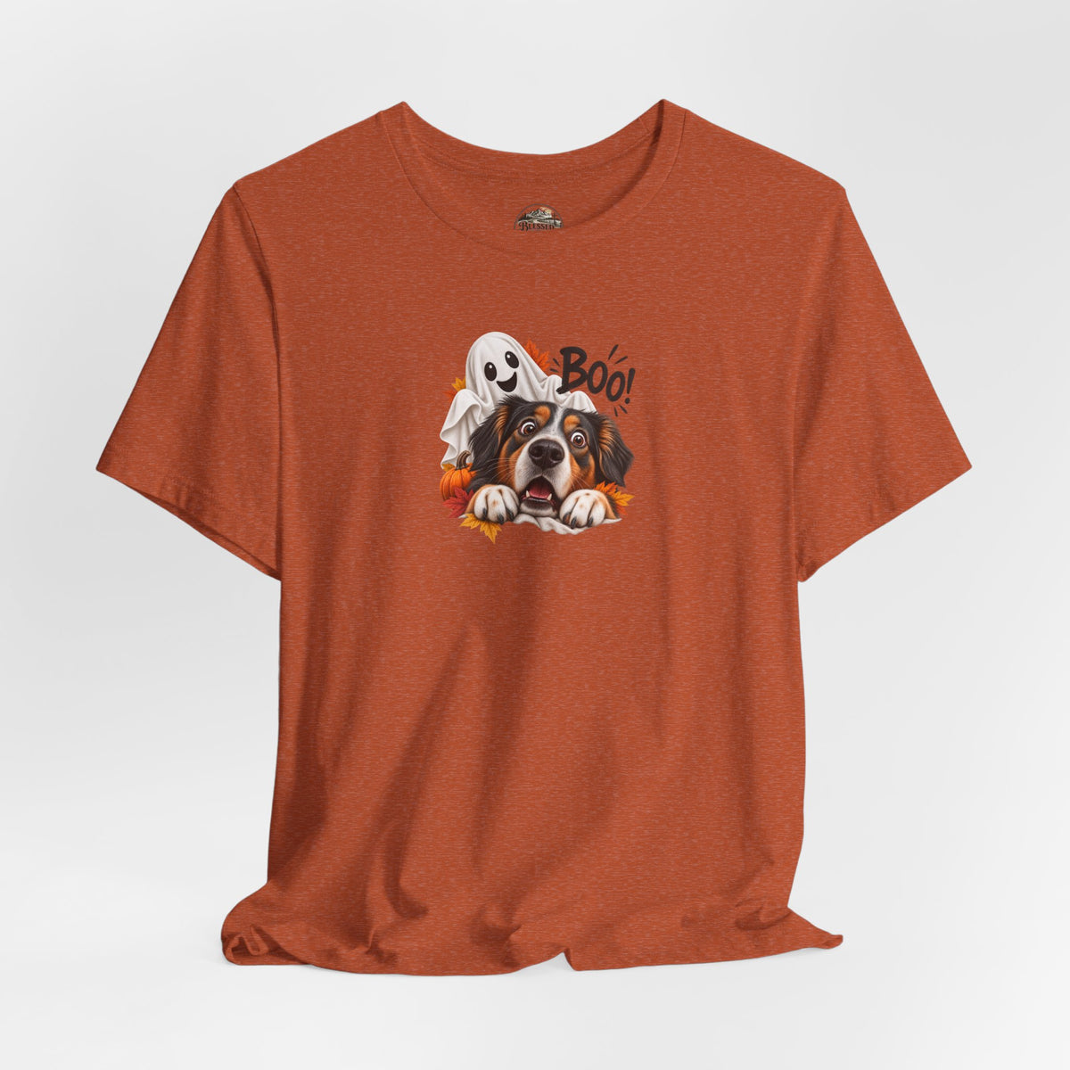 Halloween Dog Tee — "Boo!" Ghost Bernese Mountain Puppy T-Shirt