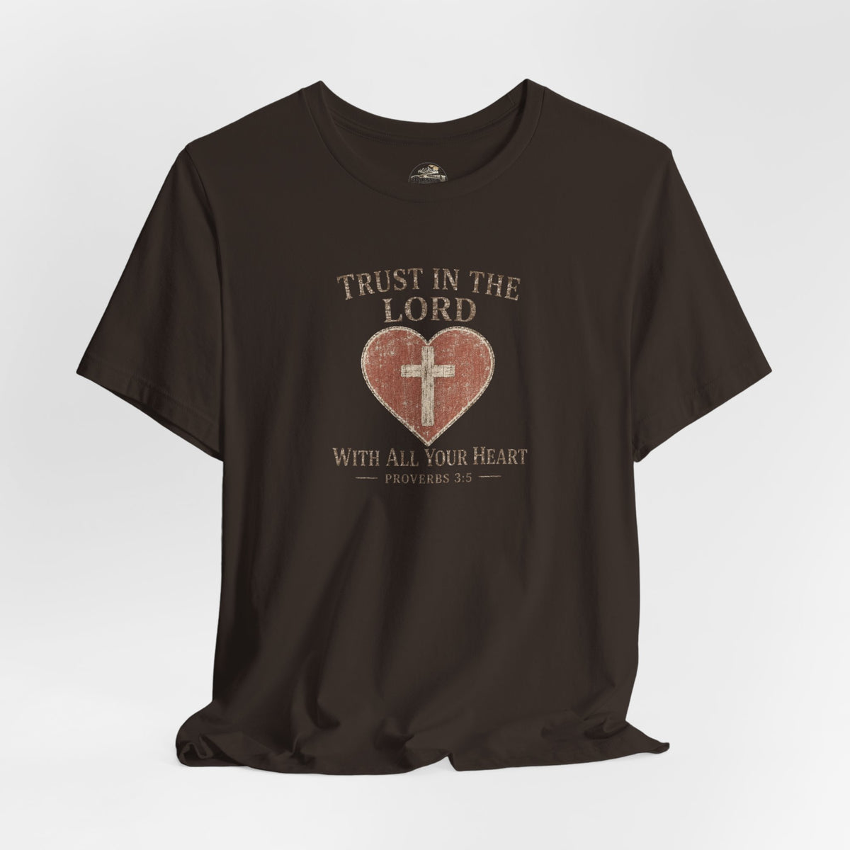 Trust in the Lord Tee — Heart & Cross Proverbs 3:5 Christian T‑Shirt