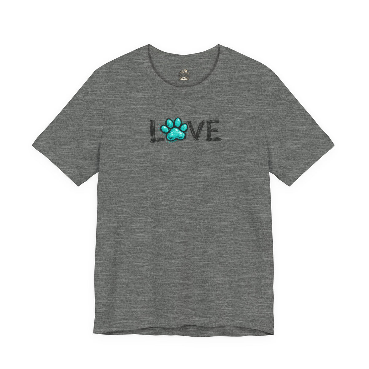 Love Paw Print T-Shirt — Teal Paw "LOVE" Graphic Tee for Dog Lovers