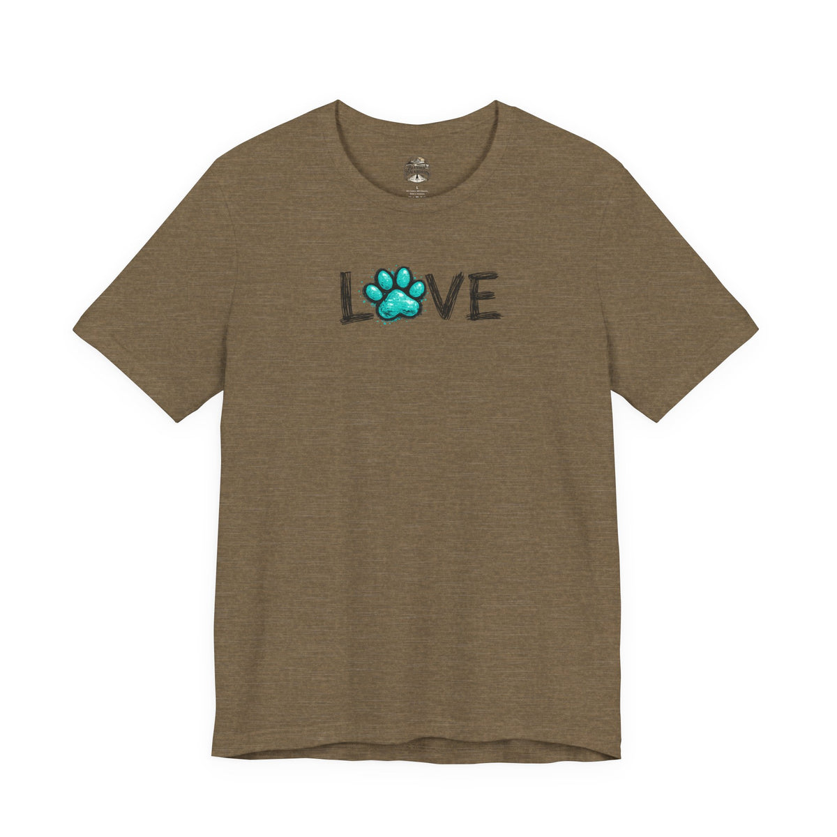 Love Paw Print T-Shirt — Teal Paw "LOVE" Graphic Tee for Dog Lovers