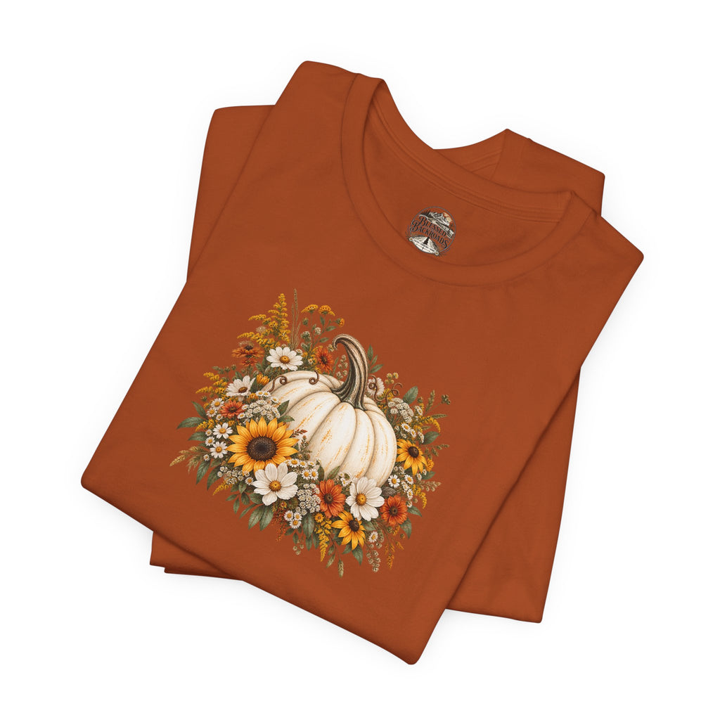 Fall Pumpkin & Sunflower T-Shirt — Autumn Floral Harvest Tee