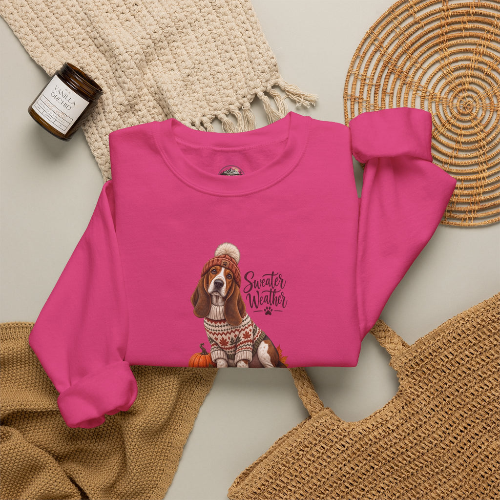 Basset Hound Fall Sweatshirt – 'Sweater Weather' Cozy Autumn Crewneck