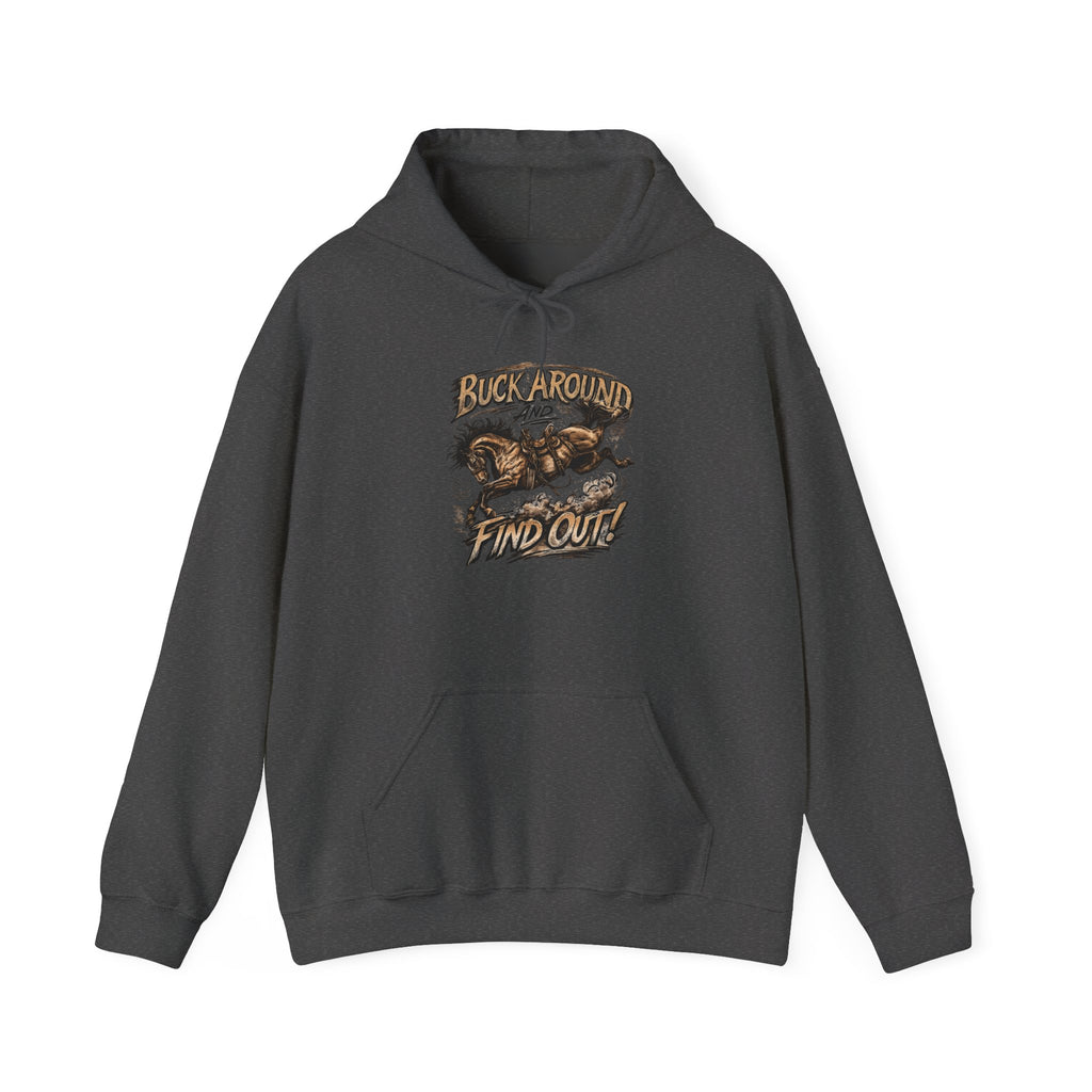 Buck Around Find Out Hoodie - Vintage Rodeo Bison Graphic Pullover