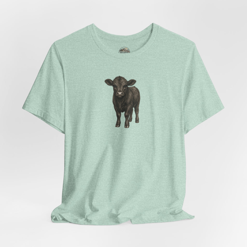Cow Illustration T-Shirt — Cute Black Calf Graphic Tee