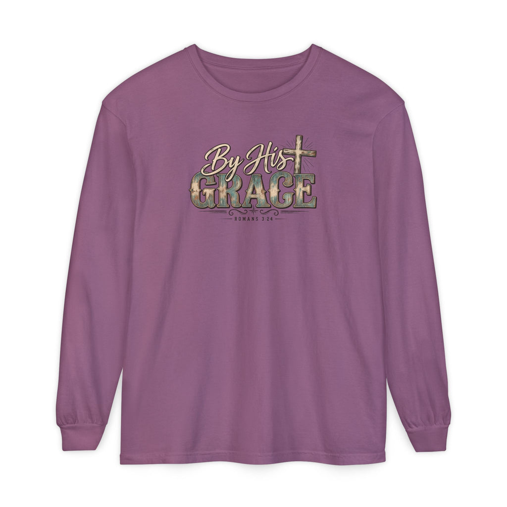 By His Grace Long Sleeve Shirt — Christian Faith Tee with Cross