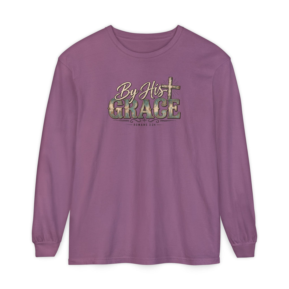 By His Grace Long Sleeve Shirt — Christian Faith Tee with Cross