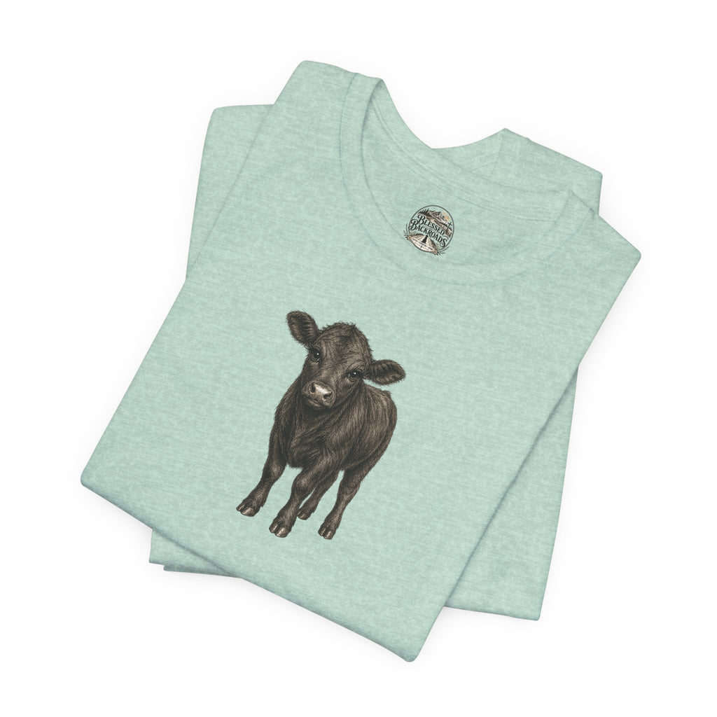 Cow Illustration T-Shirt — Cute Black Calf Graphic Tee
