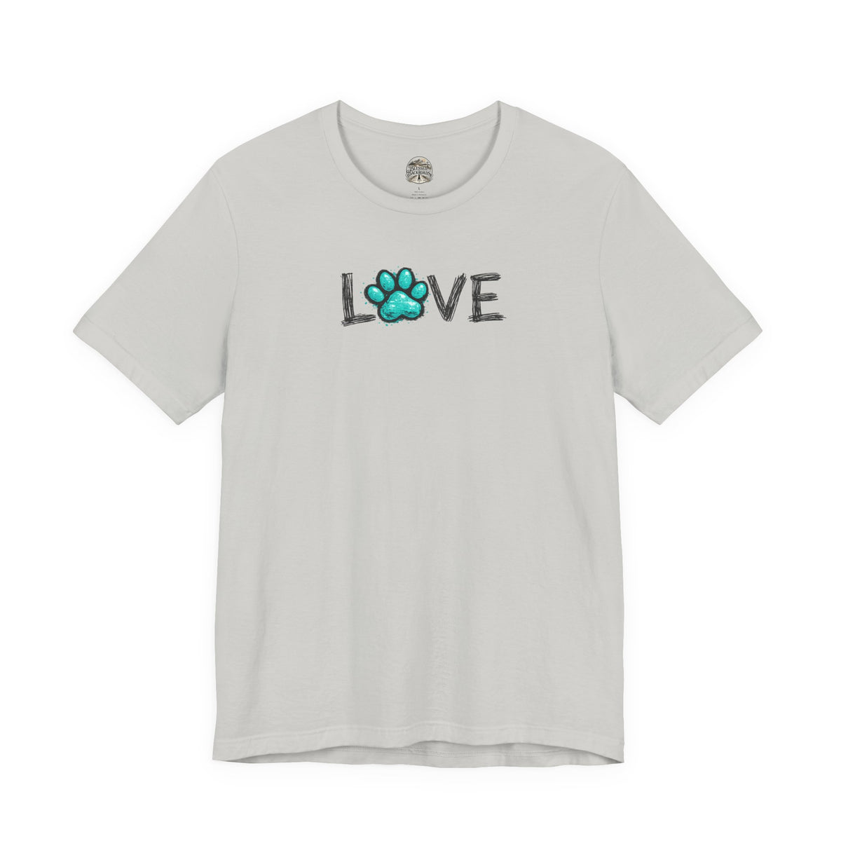 Love Paw Print T-Shirt — Teal Paw "LOVE" Graphic Tee for Dog Lovers