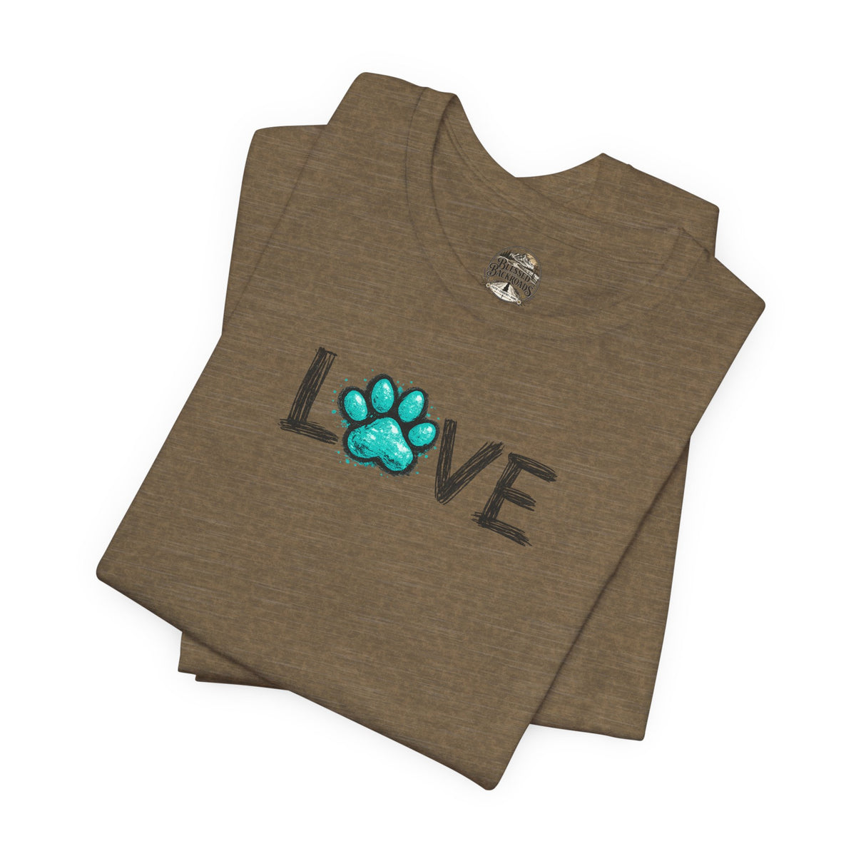 Love Paw Print T-Shirt — Teal Paw "LOVE" Graphic Tee for Dog Lovers