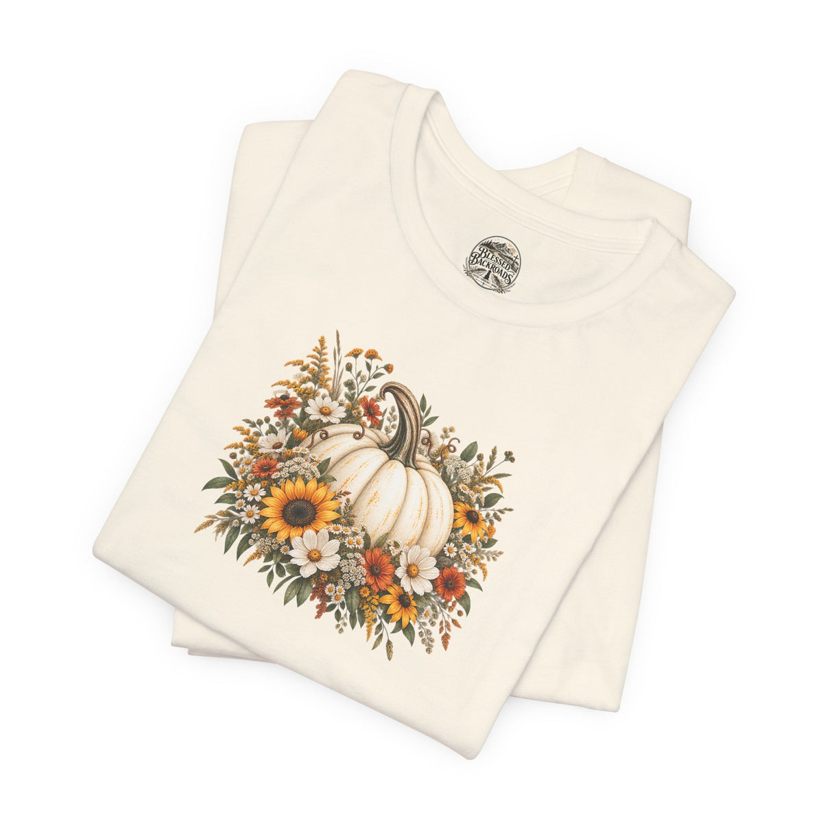 Fall Pumpkin & Sunflower T-Shirt — Autumn Floral Harvest Tee