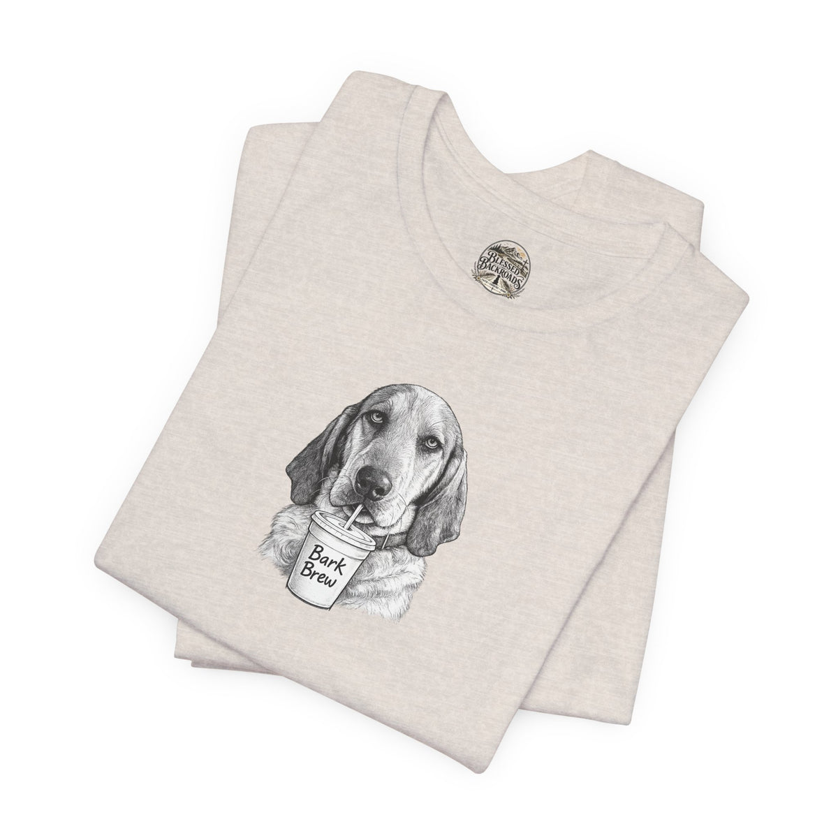 Dog Lover T‑Shirt —Hound Drinking 'Bark Brew' Graphic Tee