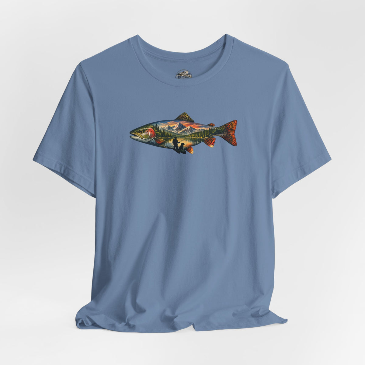 Trout Landscape Graphic Tee — Nature Fisherman T-Shirt