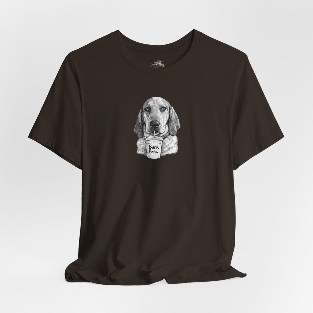 Dog Lover T‑Shirt —Hound Drinking 'Bark Brew' Graphic Tee