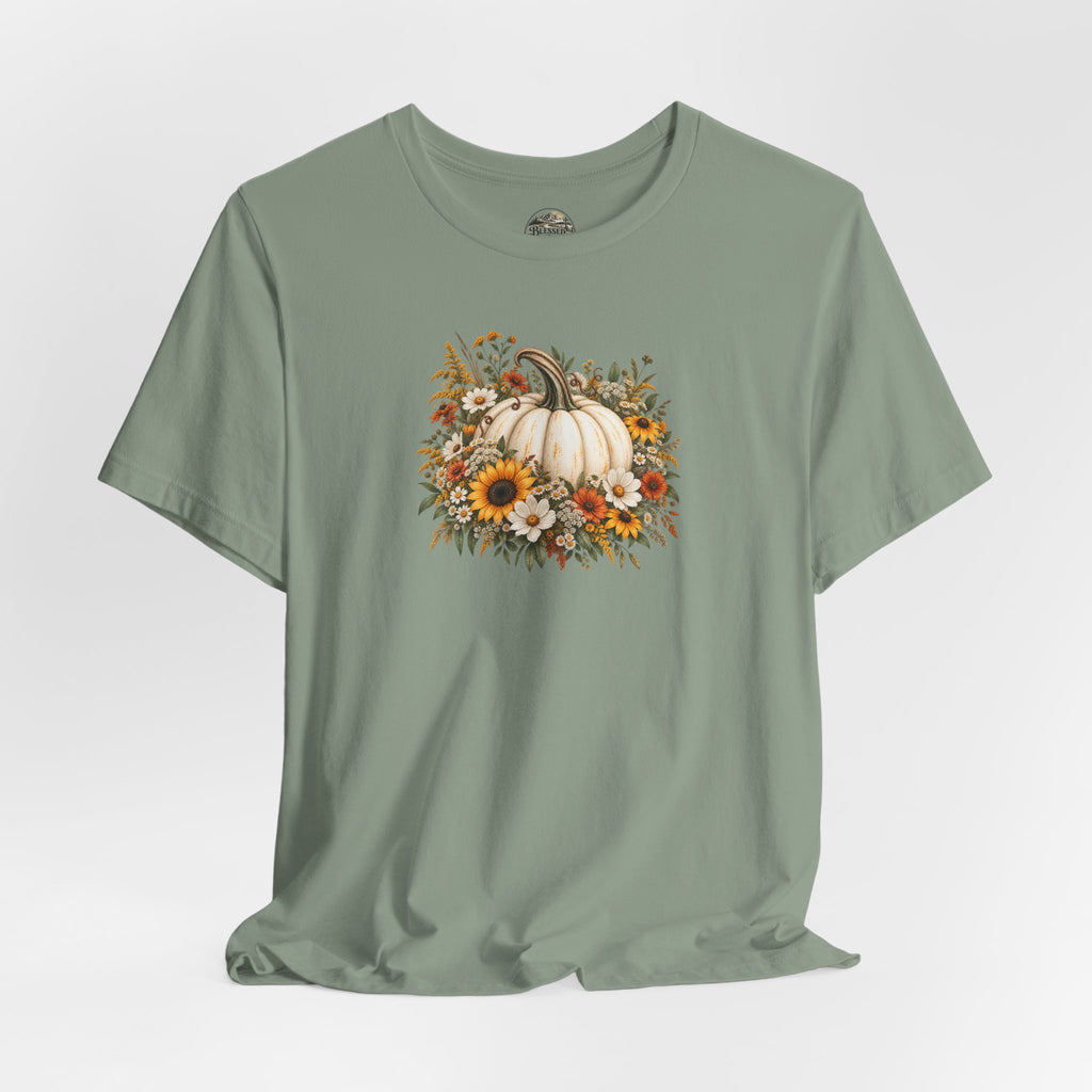 Fall Pumpkin & Sunflower T-Shirt — Autumn Floral Harvest Tee