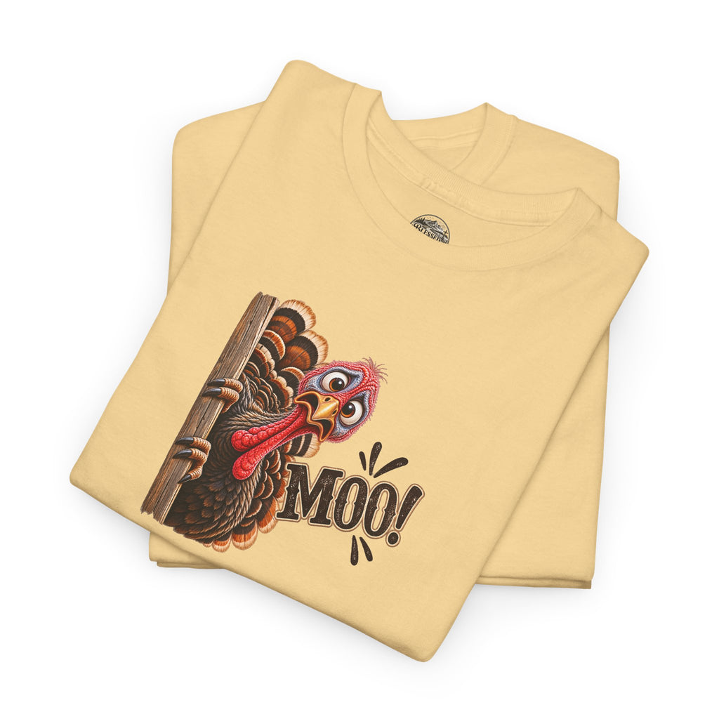Turkey Peeking 'Moo!' Tee — Funny Thanksgiving Turkey T-Shirt