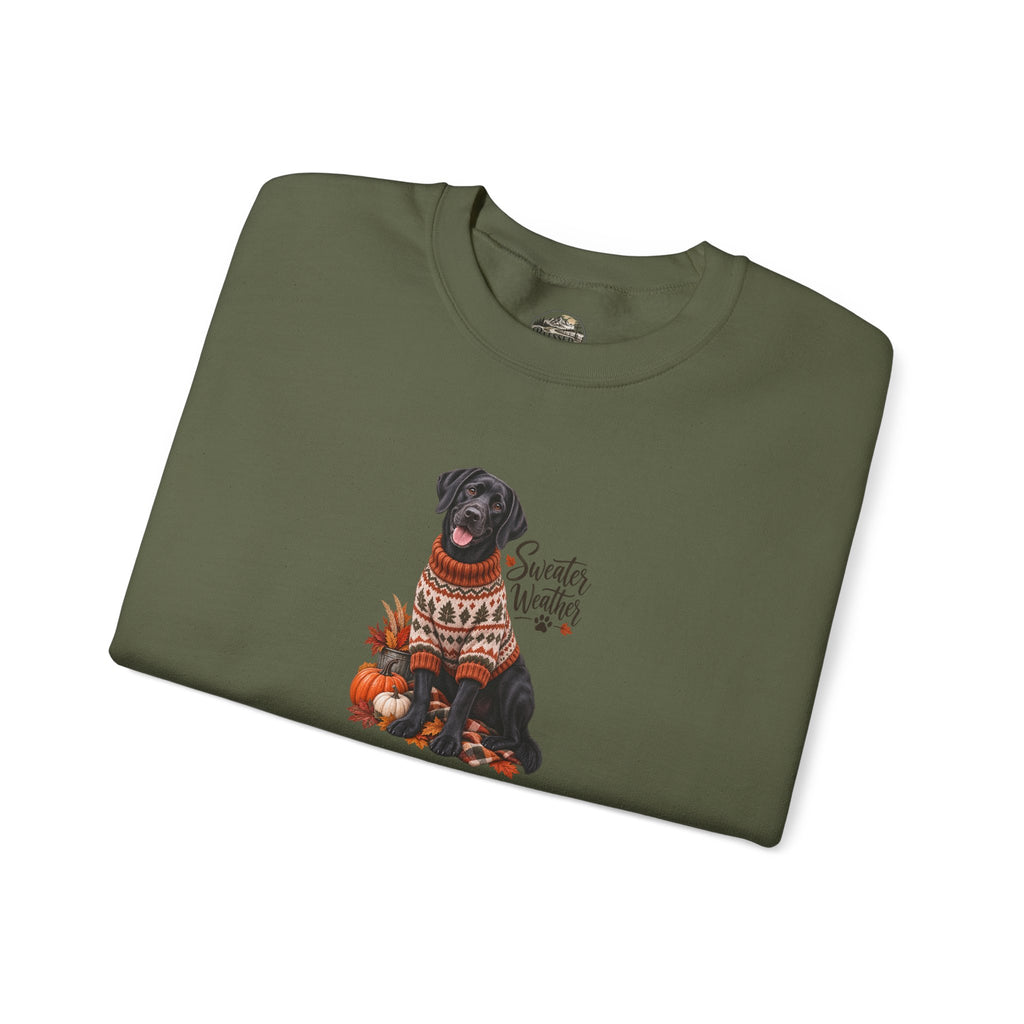 Crewneck Sweatshirt — Black Lab in Cozy Sweater "Sweater Weather" Autumn Design