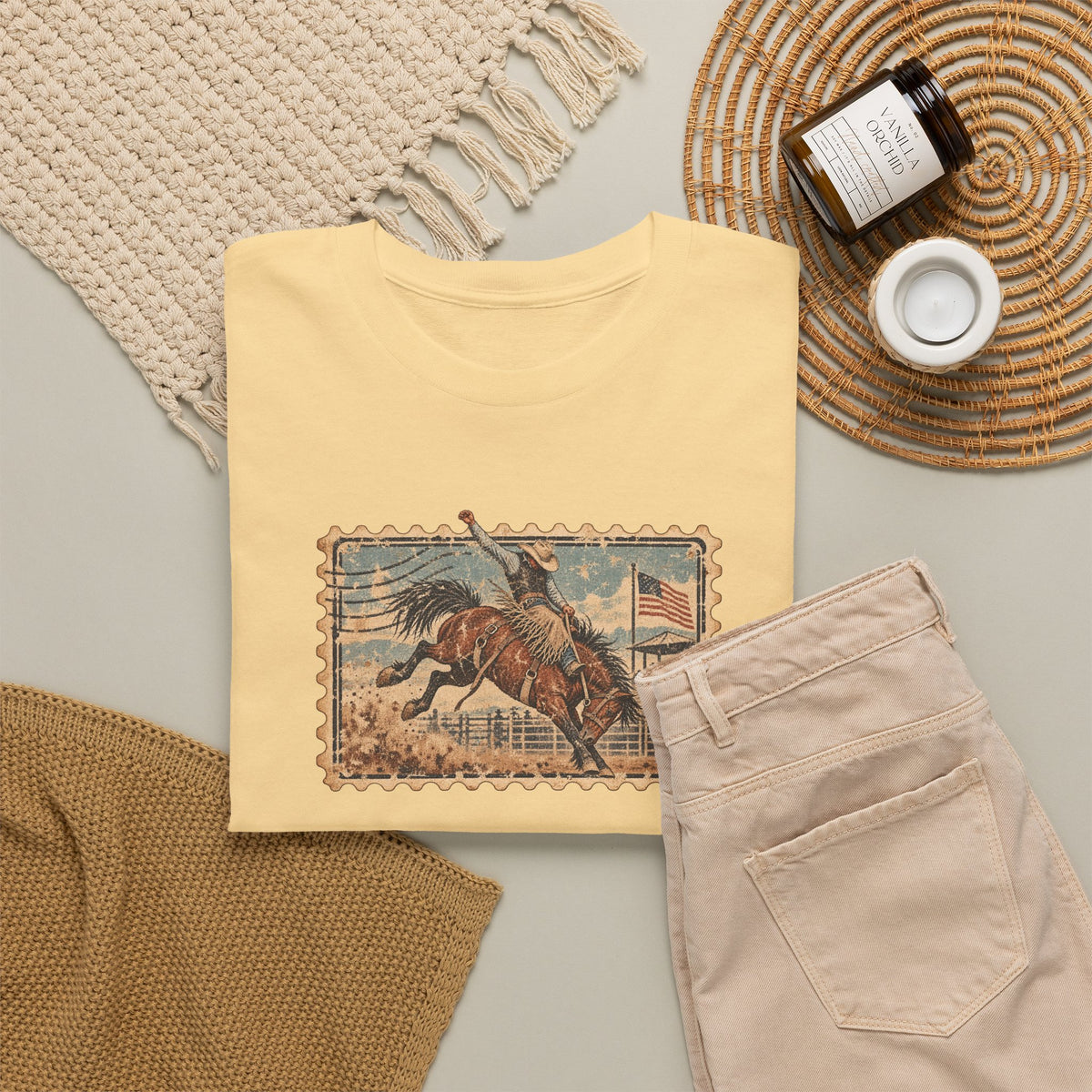 Western Rodeo Stamp T-Shirt — Vintage Bucking Bronco Tee