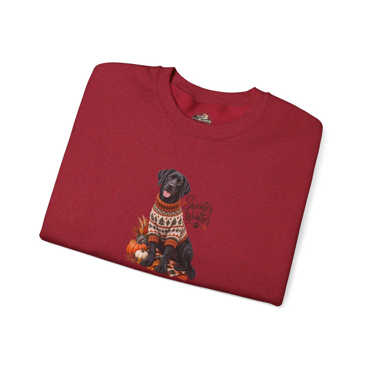 Crewneck Sweatshirt — Black Lab in Cozy Sweater "Sweater Weather" Autumn Design