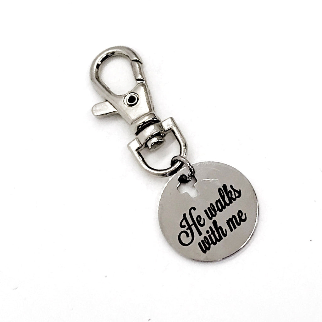 Bag Charm, He Walks With Me Charm, God Walks With Me Charm, Keychain Charm, Keychain Clip, Christian Gift, Religious Gift, Comfort Gift