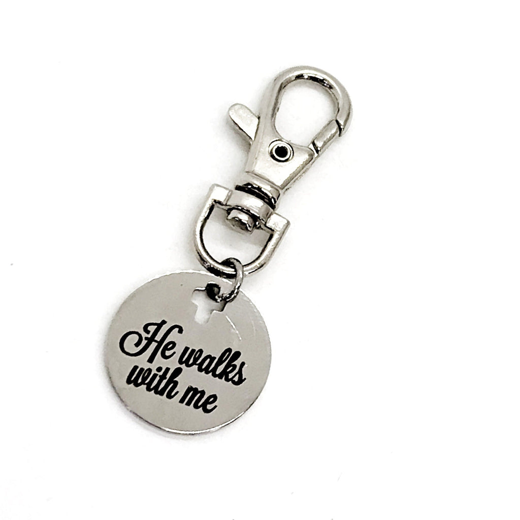 Bag Charm, He Walks With Me Charm, God Walks With Me Charm, Keychain Charm, Keychain Clip, Christian Gift, Religious Gift, Comfort Gift