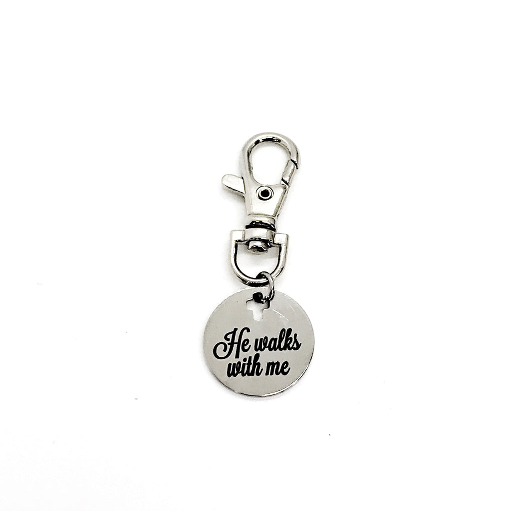 Bag Charm, He Walks With Me Charm, God Walks With Me Charm, Keychain Charm, Keychain Clip, Christian Gift, Religious Gift, Comfort Gift